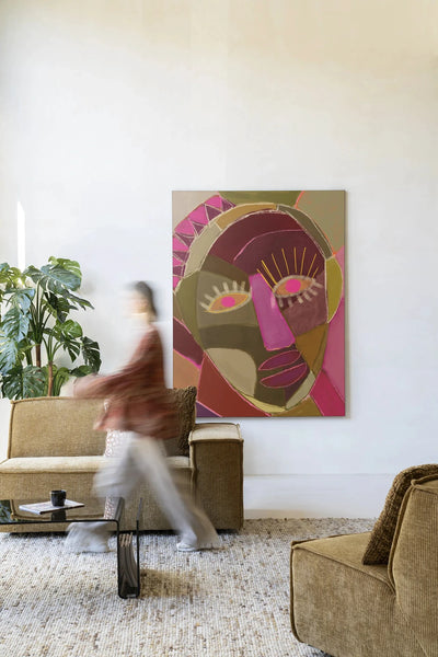 Moderne wanddecoratie kunst van Urban Cotton met glasart en wandkleed, kleurrijk en artistiek ontwerp voor in huis