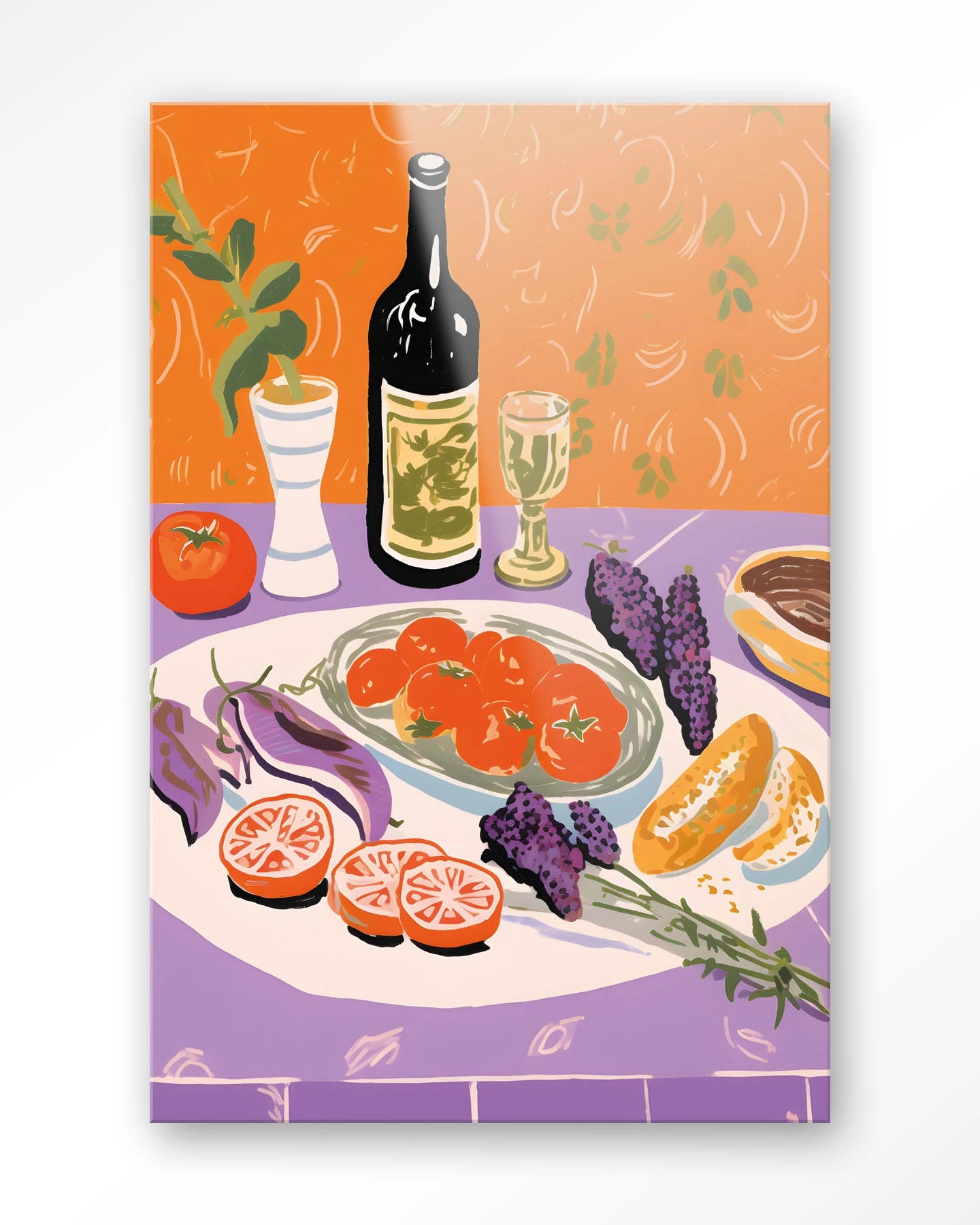 Moderne Mediterrane kunst van Urban Cotton met glasart en wandkleed, kleurrijk en decoratief voor aan de muur.