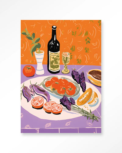 Moderne mediterrane kunst van Urban Cotton met glasart en wandkleed, geschikt als stijlvolle wanddecoratie voor in huis