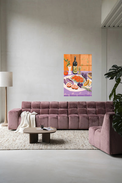 Moderne mediterrane kunstprint van Urban Cotton met glas en wandkleed, geschikt als stijlvolle wanddecoratie voor in huis