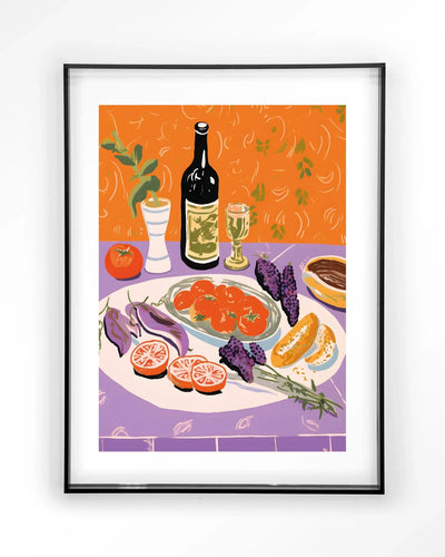 Modern Mediterrane tafel kunstprint van Urban Cotton met acryl frame, geschikt als wanddecoratie of kunstwerk voor in huis.