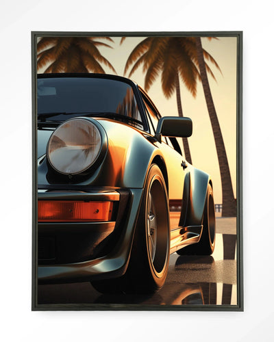Urban Cotton Miami Style wandkleed met zwart zwevend frame, moderne kunstdecoratie met kleurrijk artprint en glasdetails