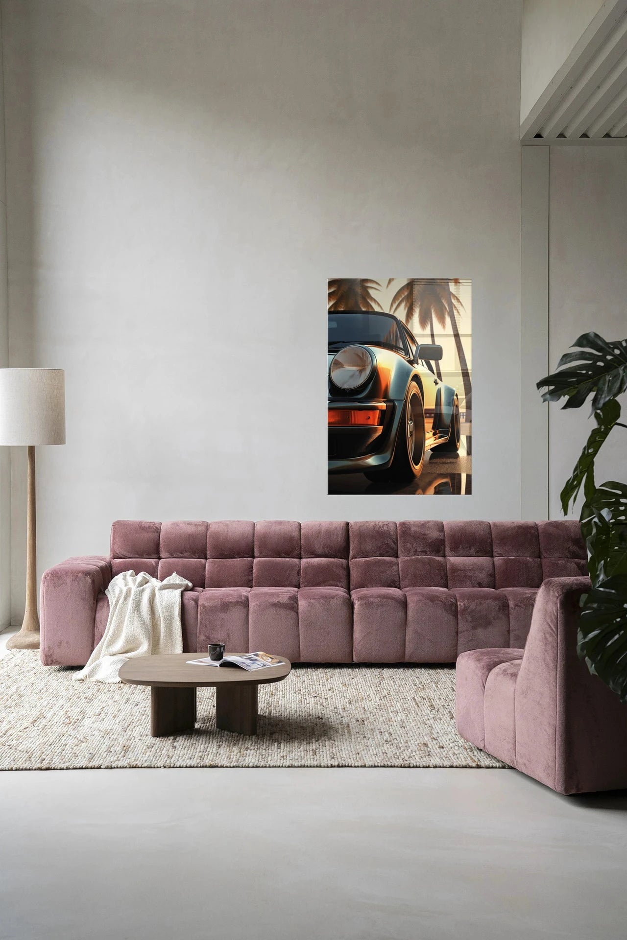 Moderne Miami Style kunstwanddecoratie van Urban Cotton, glasart print en wandkleed met kleurrijk Miami-thema.