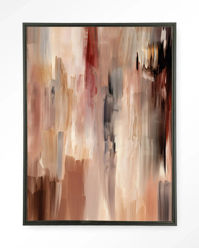 Moderne kunstwanddecoratie van Urban Cotton, Monterosso wandkleed met zwart zwevend frame, abstract design voor in huis