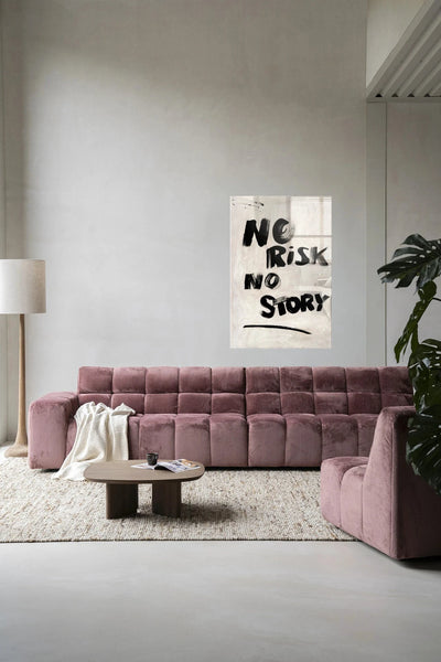 Modern kunstwerk van Urban Cotton met glasart en wandkleed, abstract en kleurrijk voor stijlvolle wanddecoratie.