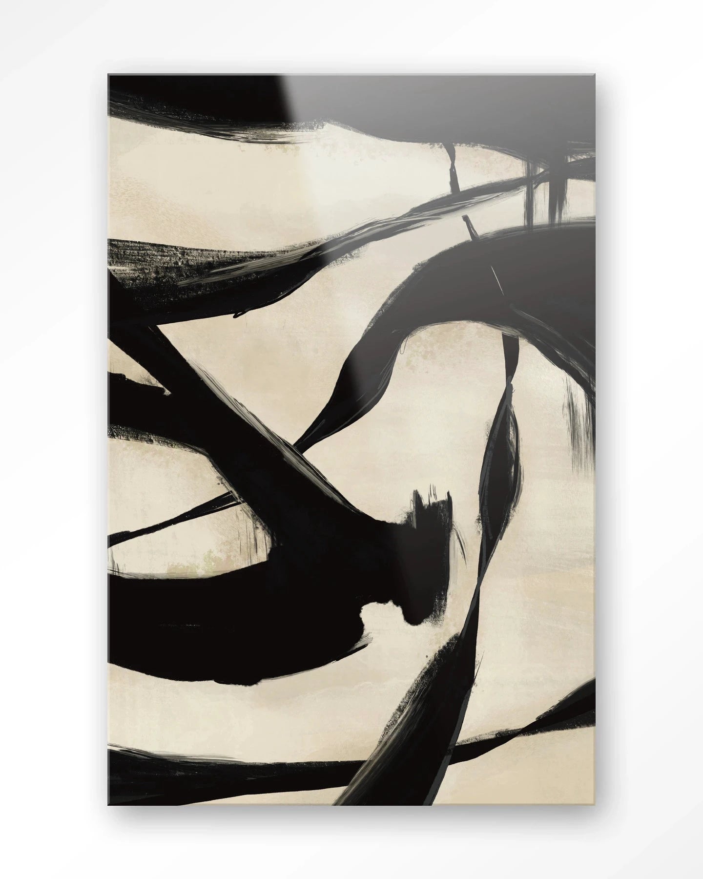 Moderne wanddecoratie van Urban Cotton met kunstprint en glas, met Nocturne Fortex ontwerp op een wand.