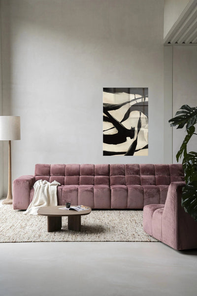 Moderne wanddecoratie van Urban Cotton, glaskunstwerk met Nocturne Fortex ontwerp en abstracte patronen op wandkleed en artprint