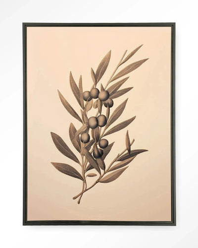 Moderne wanddecoratie kunst van Urban Cotton met Oliva design, inclusief wandkleed in zwart frame, geschikt voor interieurdecoratie.