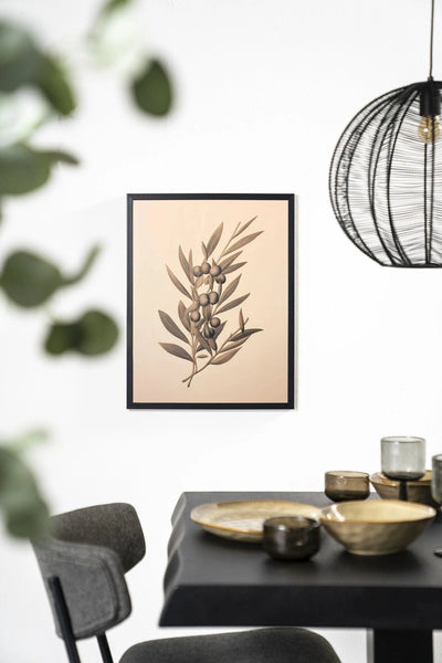 Moderne Urban Cotton Oliva wanddecoratie met houten frame, zwart kunstwerk, geschikt als artprint, glas art of wandkleed.