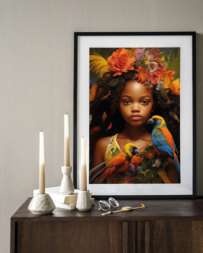 Moderne wanddecoratie van Urban Cotton met houten frame en zwart kunstprint, geschikt als artprint, glasart of wandkleed.