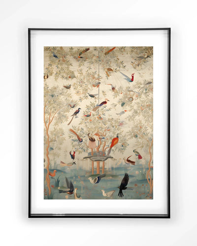 Moderne wanddecoratie van Urban Cotton met Oriental Day artprint, acryl lijst en zwart glazen kunstwerk voor in huis.