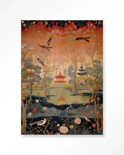Moderne wanddecoratie met kunstprint en glasart, Oriental Night van Urban Cotton, kleurrijk en decoratief wandkleed.