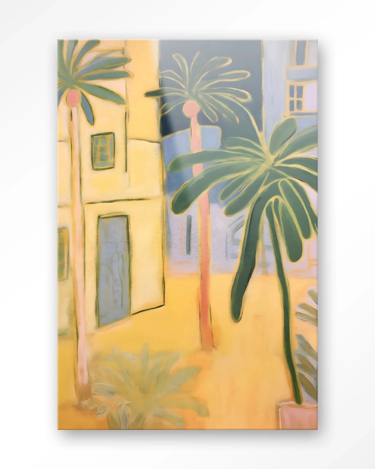 Moderne kunstwanddecoratie Otrobanda van Urban Cotton, glasartprint en wandkleed met kleurrijk abstract ontwerp