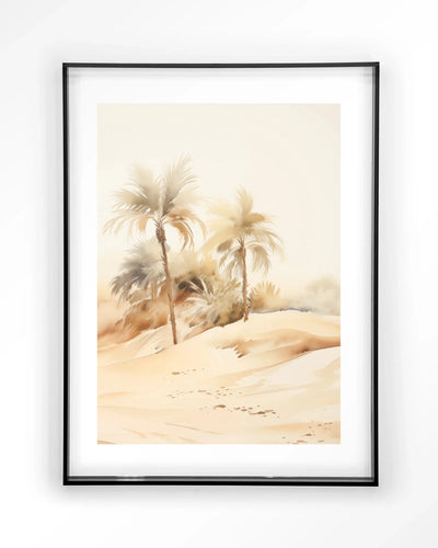 Moderne Palm Dust kunstprint van Urban Cotton in zwart acryl frame, muurdecoratie met abstracte palm motieven.