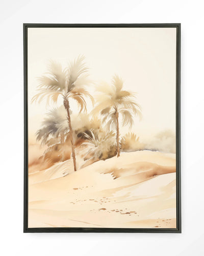Moderne wanddecoratie van Urban Cotton met Palm Dust kunstprint op zwart wandkleed en glazen lijst, stijlvolle interieurversiering