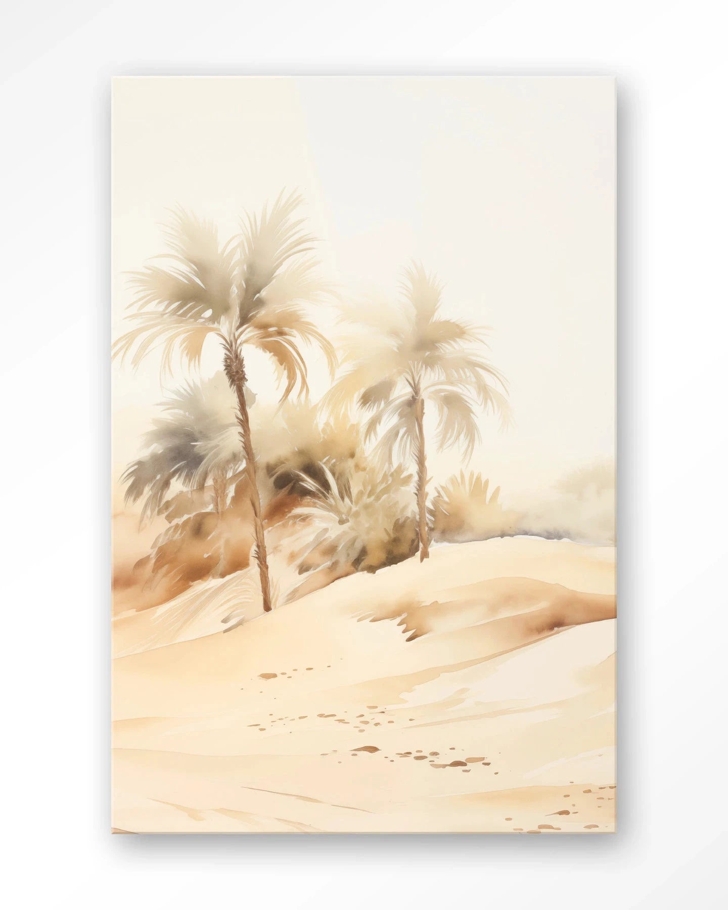 Moderne kunstprint 'Palm Dust' van Urban Cotton met glas en wandkleed, abstracte palmboom en zachte kleuren voor wanddecoratie