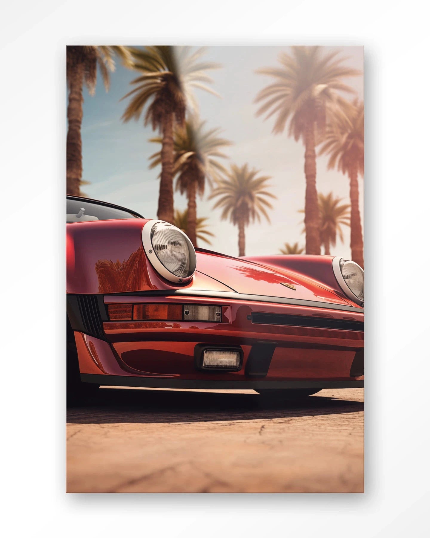Moderne wanddecoratie kunst van Urban Cotton met glasartprint en wandkleed met Palm Springs ontwerp