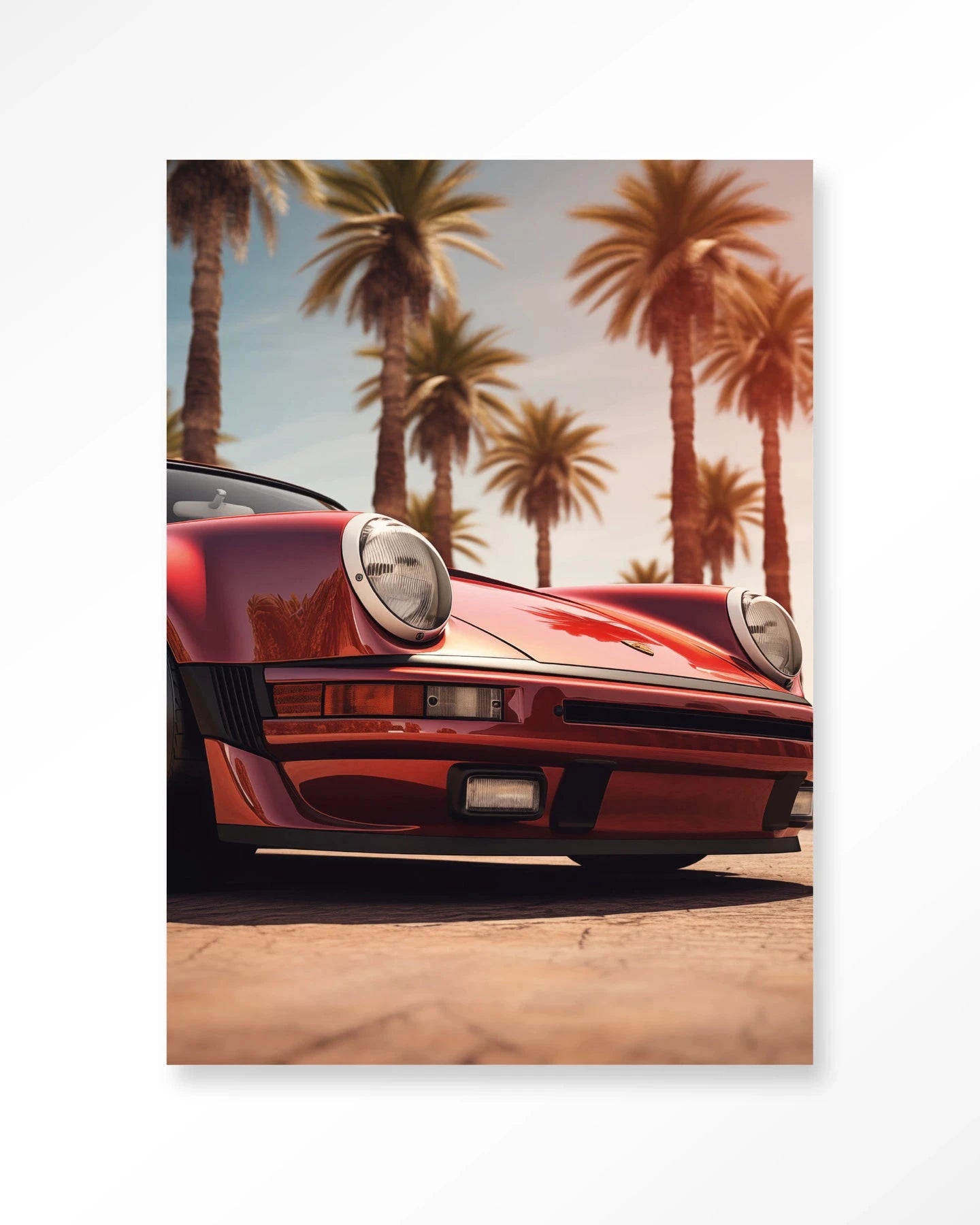 Moderne wanddecoratie van Urban Cotton met kunstprint en glasart, geïnspireerd op Palm Springs, kleurrijk en stijlvol interieurstuk