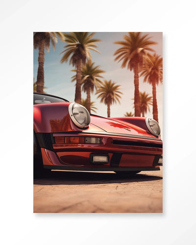 Moderne wanddecoratie van Urban Cotton met kunstprint en glasart, geïnspireerd op Palm Springs, kleurrijk en stijlvol interieurstuk