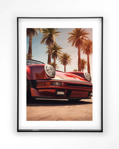 Moderne Palm Springs kunstprint van Urban Cotton met zwart acryl frame, geschikt als wanddecoratie of glas art.