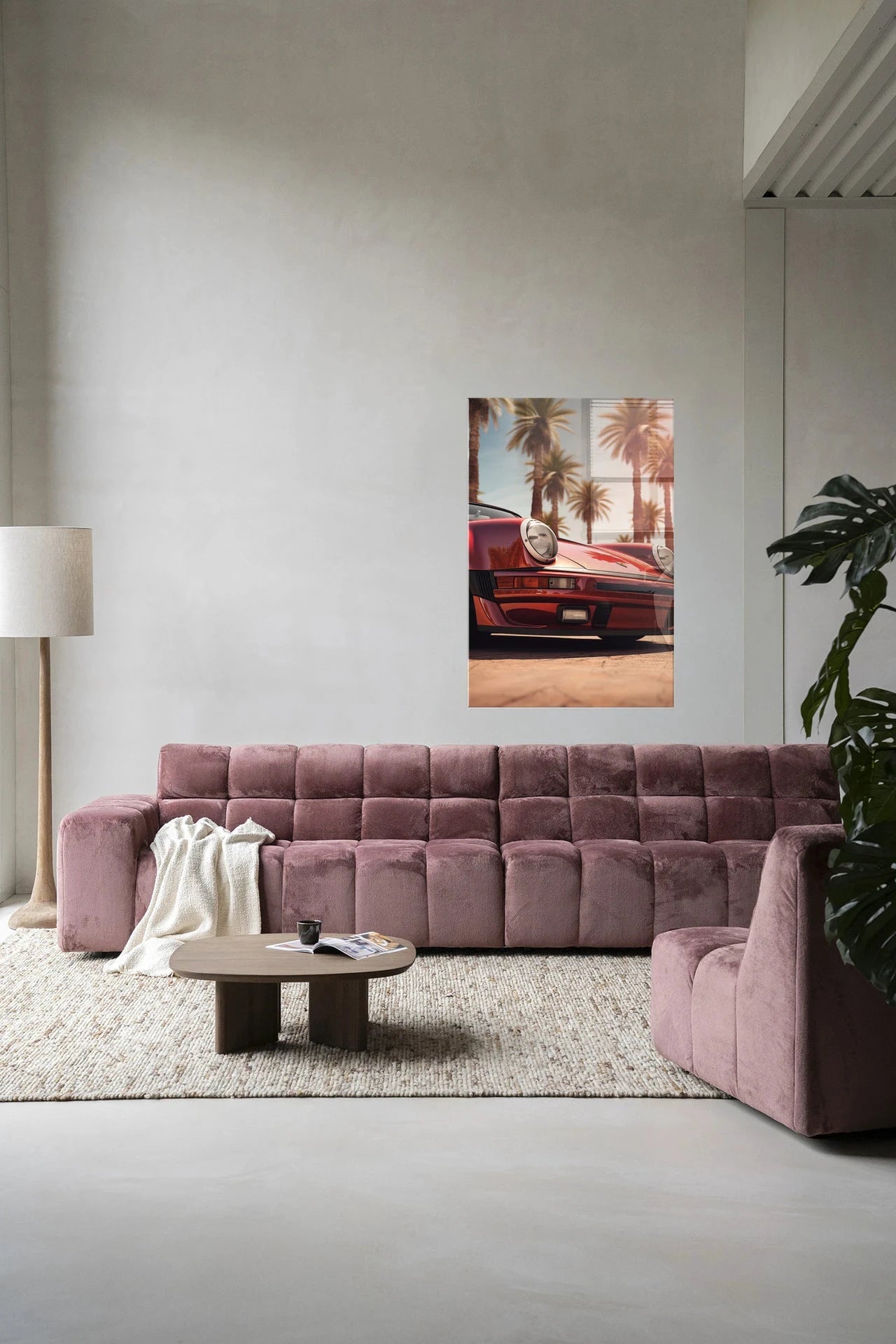 Moderne Palm Springs kunstwanddecoratie van glas en textiel, ontworpen door Urban Cotton met kleurrijk design.