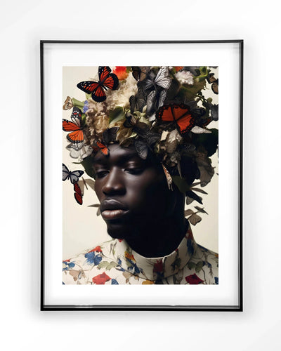 Moderne Papillon kunstprint met acryl frame in zwart, wanddecoratie van Urban Cotton, geschikt voor stijlvolle interieurversiering.