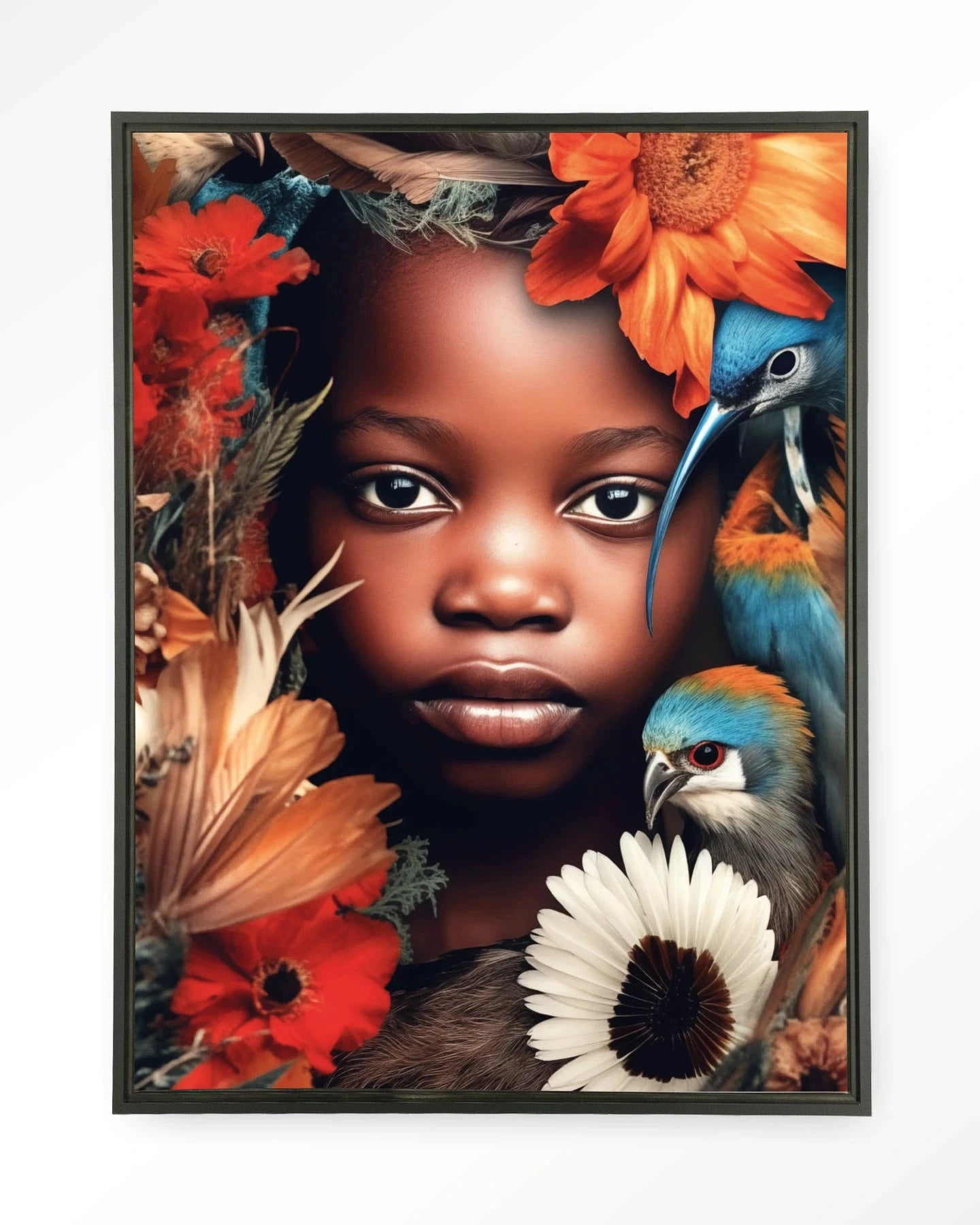 Moderne wanddecoratie met Paradise Bird kunstprint en wandkleed in zwart, door Urban Cotton, stijlvolle muurversiering voor in huis