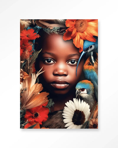 Moderne wanddecoratie met papegaaienprint van Urban Cotton, inclusief kunstprint en glasart, geschikt als wandkleed of kunstwerk.