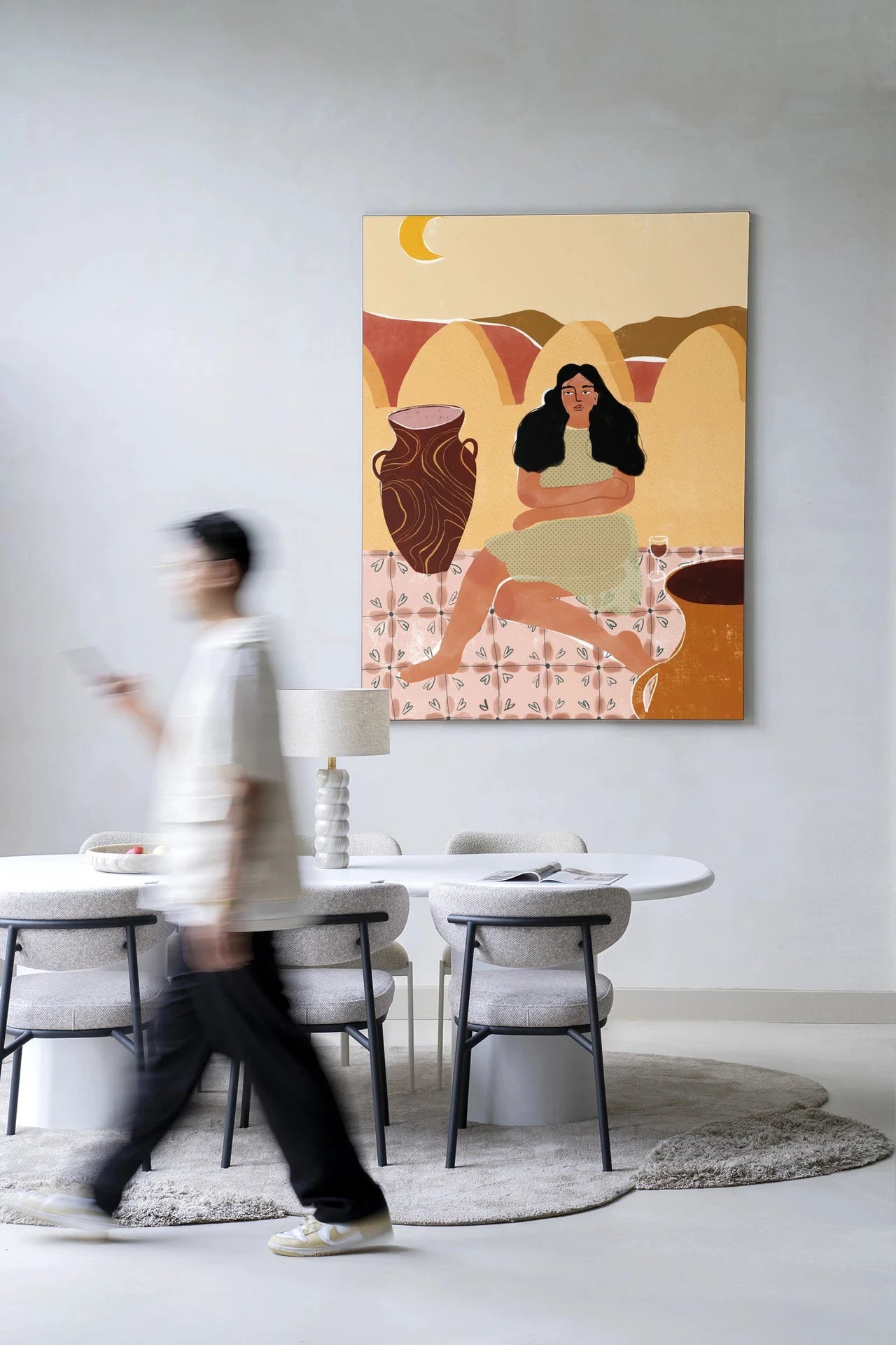Moderne wanddecoratie van Urban Cotton met kunstprint en wandkleed, kleurrijk ontwerp voor een stijlvolle muurversiering.