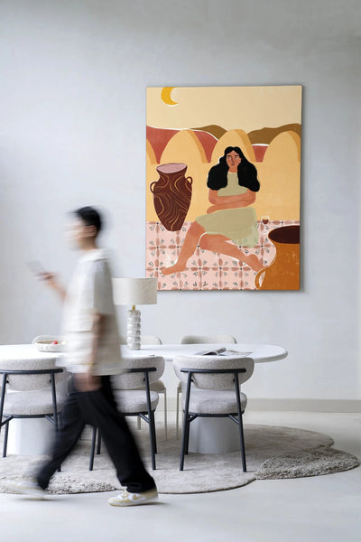Moderne wanddecoratie van Urban Cotton met kunstprint en wandkleed, kleurrijk ontwerp voor een stijlvolle muurversiering.