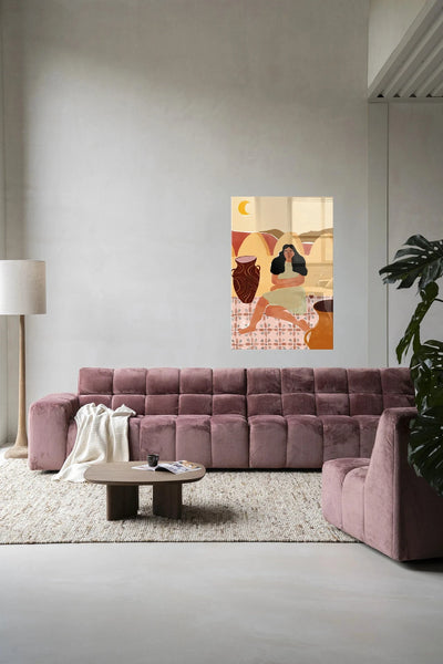 Moderne wanddecoratie van Urban Cotton met glaskunst en artprint, kleurrijk ontwerp voor in huis.