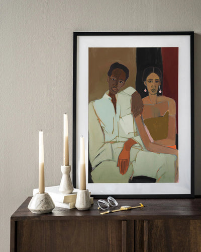 Moderne wanddecoratie van Urban Cotton met houten frame, zwart kunstwerk met glas en wandkleed voor stijlvolle interieurversiering