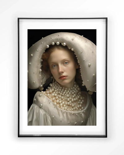 Moderne kunstprint Pearl Princess van Urban Cotton met glas en zwart lijst, wanddecoratie voor een eigentijdse uitstraling