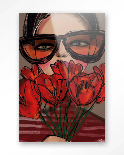 Moderne wanddecoratie van Urban Cotton met een Poppy kunstprint op glas, geschikt als kunstwerk, artprint of wandkleed.