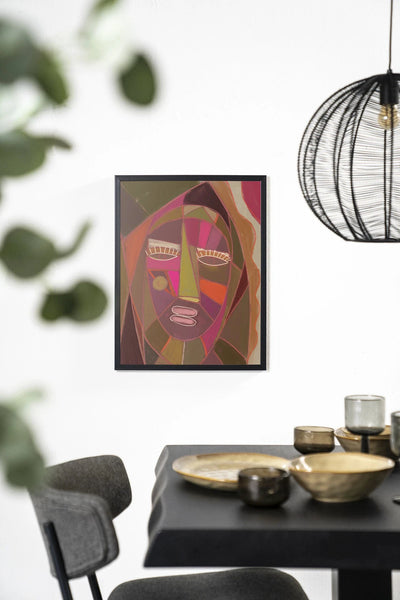 Moderne wanddecoratie van Urban Cotton met zwart houten frame, kunstprint en glazen kunst voor stijlvolle muurversiering