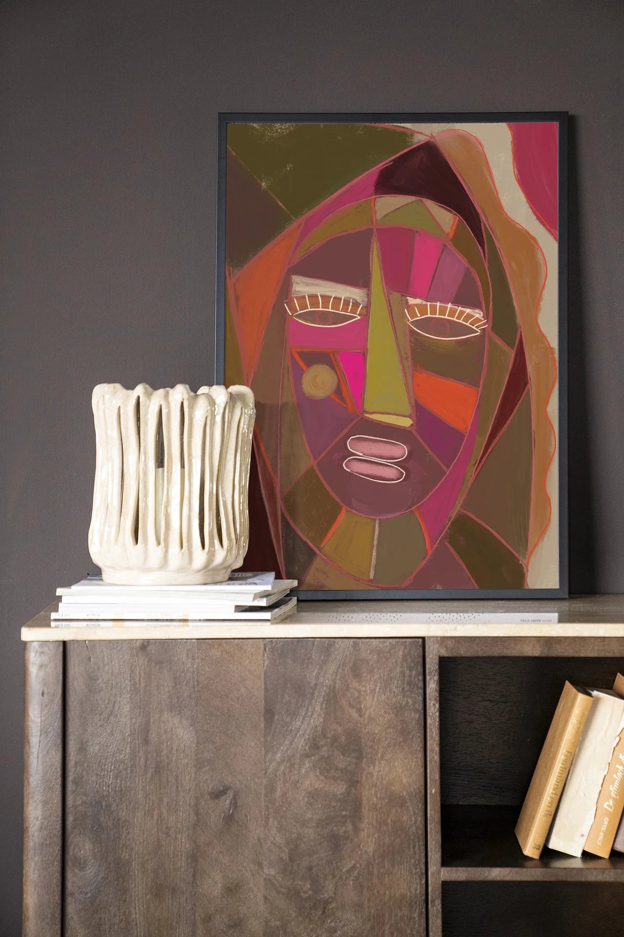 Moderne kunstprint "Quamatcha" van Urban Cotton in houten zwart frame, wanddecoratie met glas en textiel voor in huis