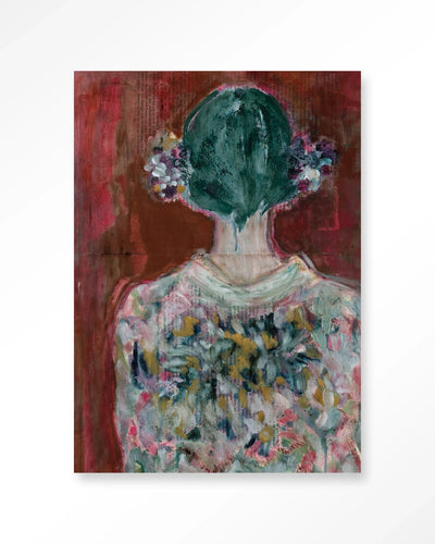 Moderne wanddecoratie met rood fluwelen kunstprint van Urban Cotton, inclusief glazen kunst en wandkleed.