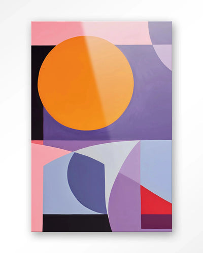 Moderne wanddecoratie kunst van Urban Cotton met glasart en wandkleed, abstract ontwerp in levendige kleuren.