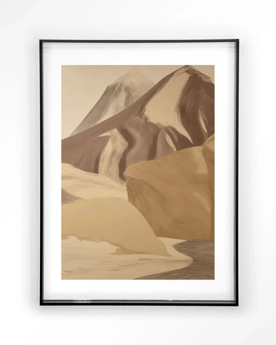 Moderne wanddecoratie met Rocky Mountain kunstprint van Urban Cotton, inclusief zwart acryl frame en glasinzet.