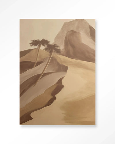 Moderne Rocky Palm kunstwanddecoratie met artprint, glazen kunstwerk en wandkleed van Urban Cotton voor een stijlvolle uitstraling