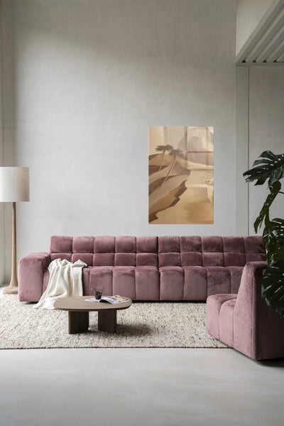 Moderne wanddecoratie van Urban Cotton met Rocky Palm glasartprint en wandkleed, kleurrijk en artistiek interieurstuk