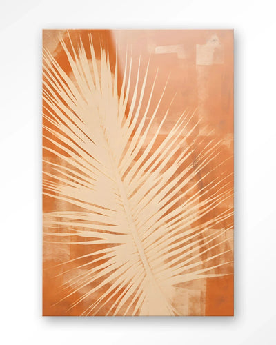 Moderne wanddecoratie van glas met een roestige bladprint door Urban Cotton, geschikt als kunst en wandkleed.