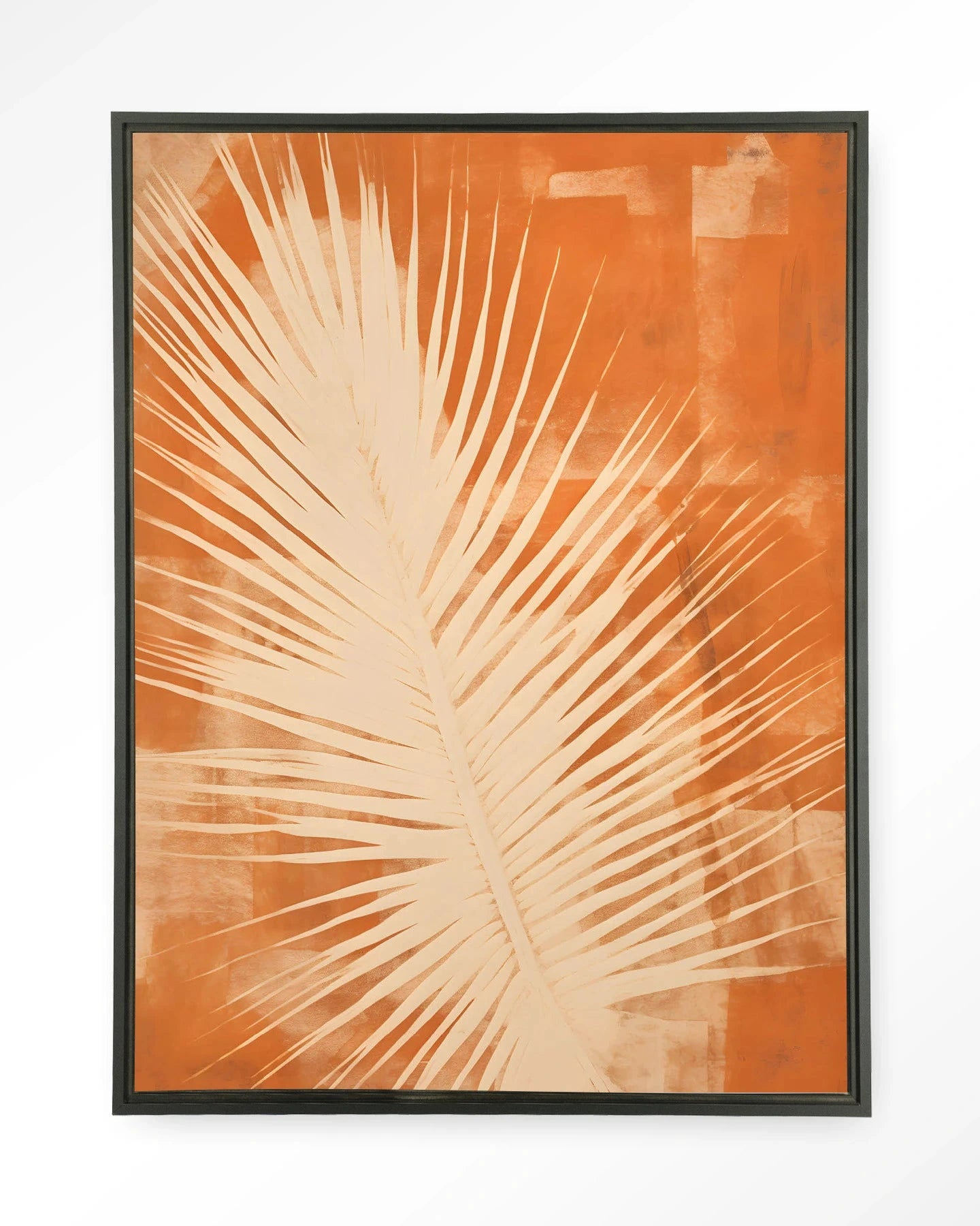 Rusty Leaf wandkleed van Urban Cotton, moderne kunst met abstracte bladprint in zwart frame, geschikt voor wanddecoratie.
