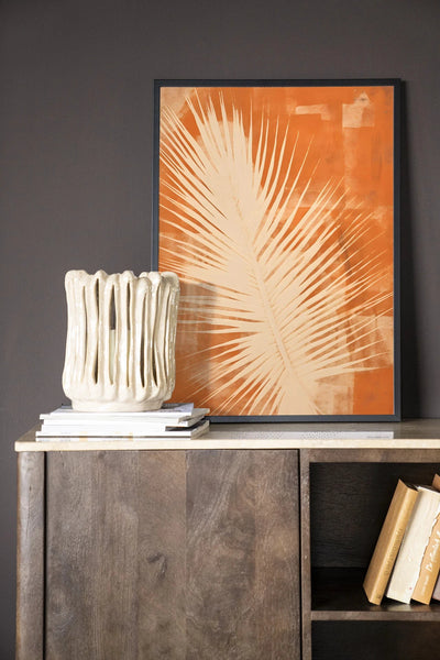 Moderne wanddecoratie Rusty Leaf van Urban Cotton, kunstprint met houten rand en zwart frame, geschikt voor muurdecoratie.