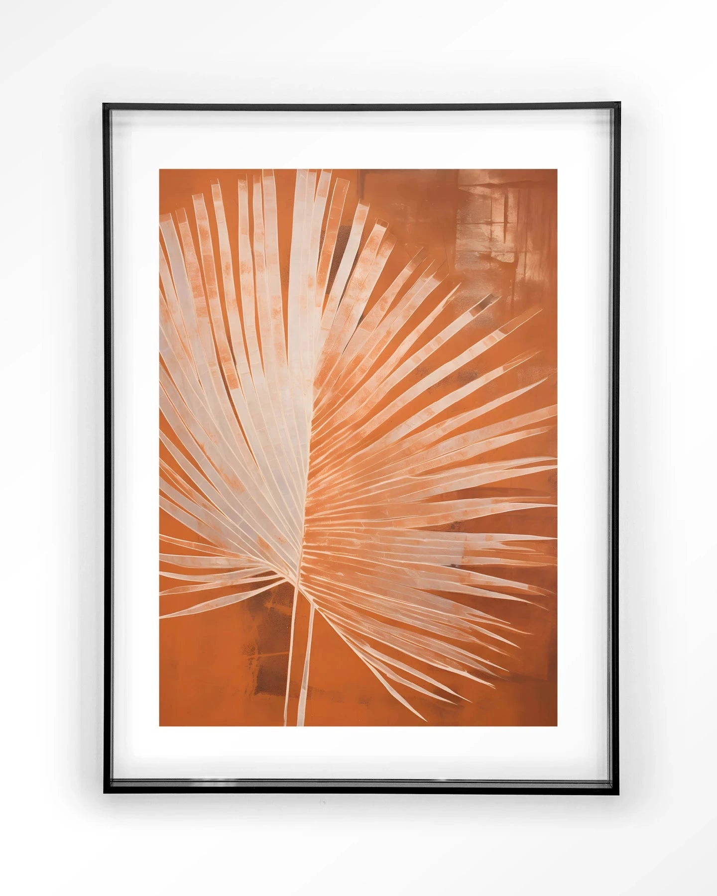 Moderne wanddecoratie van Urban Cotton met een Rusty Palm kunstprint, ingelijst in zwart acryl voor een stijlvolle uitstraling