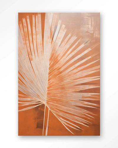 Rusty Palm glaskunst van Urban Cotton, moderne wanddecoratie met een palmmotief, als kunstprint en wandkleed.