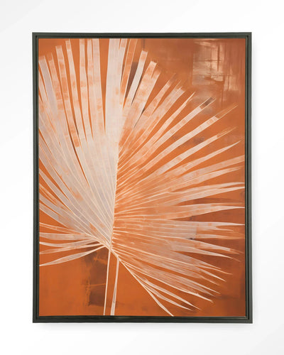 Rusty Palm wandkleed met zwart zwevende frame, moderne wanddecoratie van Urban Cotton met kunstprint en glasart.