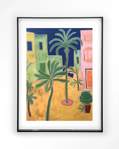 Moderne Santa Rosa kunstprint met zwart acryl frame, wanddecoratie met glas en textiel van Urban Cotton