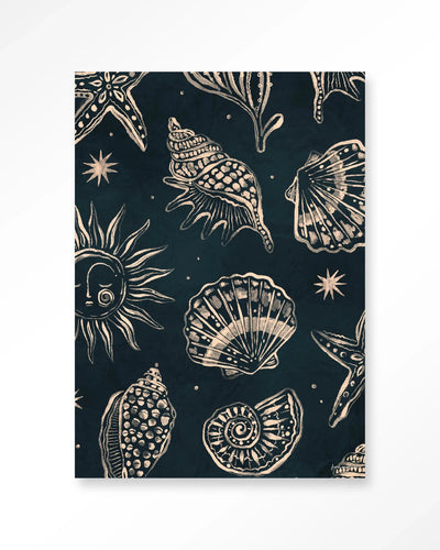 Seashells Midnight - Moderne Wanddecoratie | Artprint, Glass Art & Wandkleed by Urban Cotton