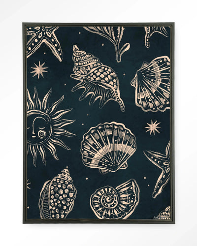 Seashells Midnight - Moderne Wanddecoratie | Artprint, Glass Art & Wandkleed by Urban Cotton